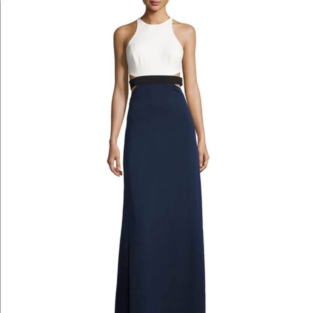 HALSTON HERITAGE Colorblock Cut Out Gown